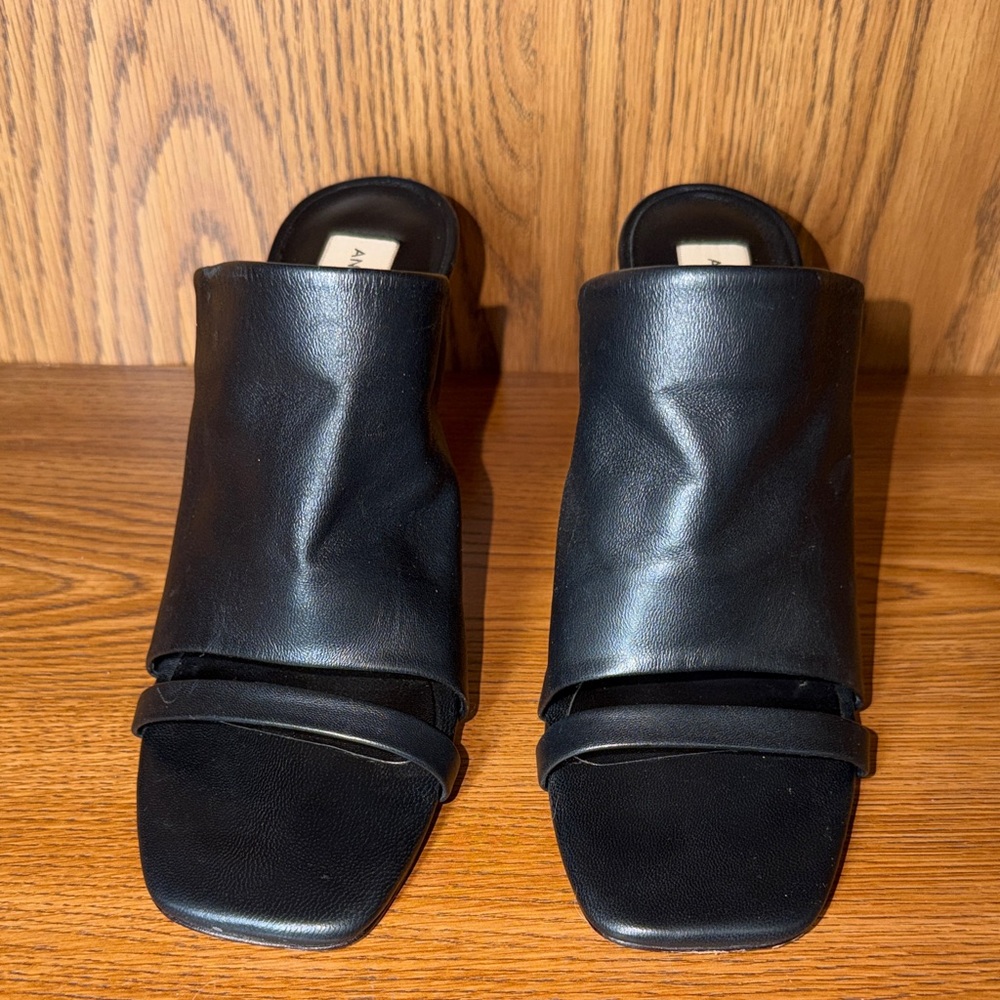 ANTONIO MELANI Black Leather Open-Back Mules